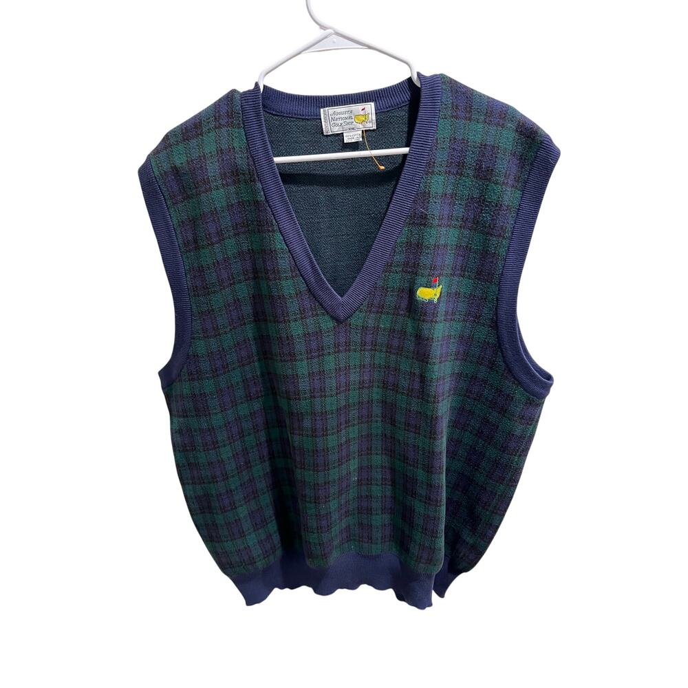 Augusta National Golf Shop Sweater Vest XXL Slazenger Green Plaid Masters Logo